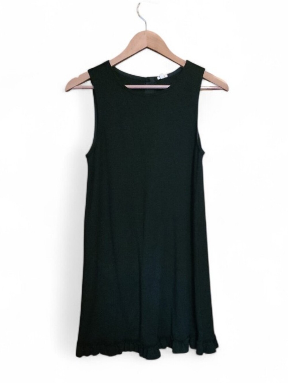 Women's J Crew 100% Wool Little Black Dress Sleeveless Ruffle Bottom Hem Medium